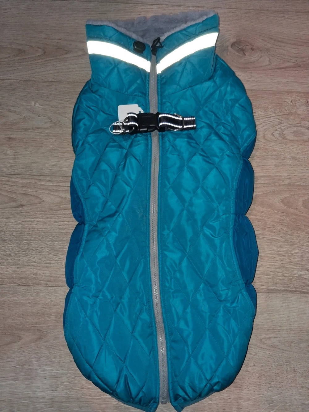 Teal XL Dog Puffer Jacket with Reflective Trim